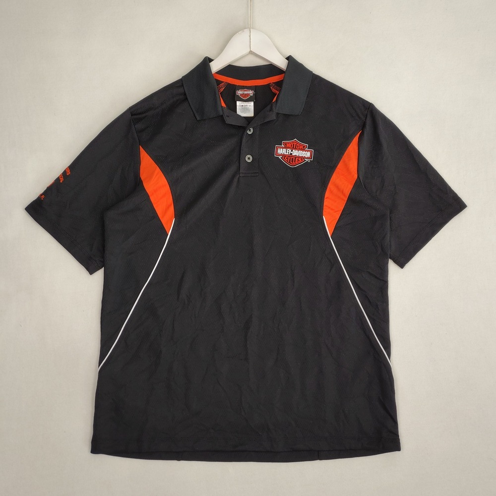 Harley-Davidson Mens Polo Shirt L Black Orange Daytona Beach FL